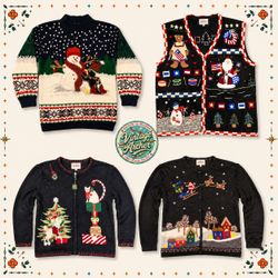 Vintage Heavy Knit Novelty Xmas Jumpers: 10pcs (CM..