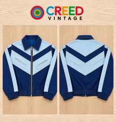 CR2301 UPCYCLED TWO-TONE CHEVRON DENIM ZIP JACKET