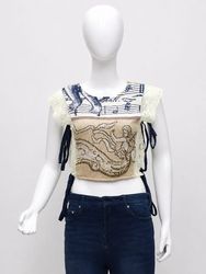 CR1907 Upcycled Tapestry Tie-Side Crop Top