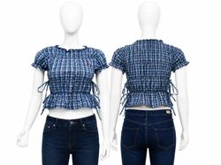 CR1923 UPCYCLED RUCHED TIE-SIDE CROP TOP