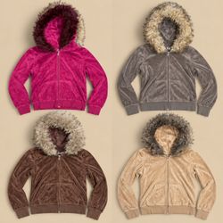 Y2k Juicy Upcycled Fur Hood Velour Jacket