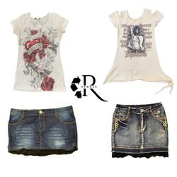 Y2k Embellished and Distressed Denim Mini Skirt RW..