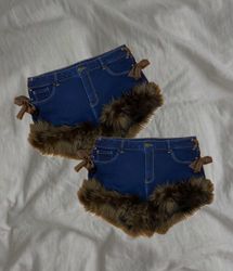 Upcycled Denim Faux Fur Mini Short