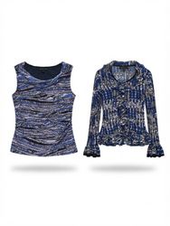 (FV-2092)     Navy Blue Y2K Stretch Mesh Tops Bund..