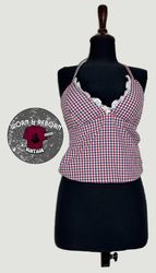 Upcycled halter neck gingham cami tops