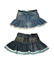 Upcycle denim lace trim ruffle mini skirt Tr635