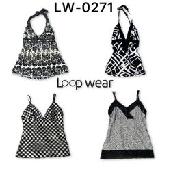 Y2K Black White Printed Babydoll Halter Tops