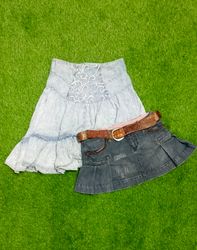 Y2K Denim midi Ruffle Skirts