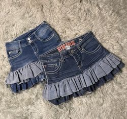 Upcycled Y2K Denim Ruffle Mini Skirt