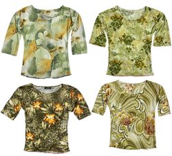 Vintage Green Distortion Prints x Y2K Tops: RE-057