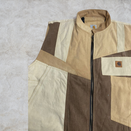 Upcycled Carhartt Tan Patchwork Moto Vest