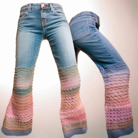 Reworked Ladies Levi's Jeans with Colorful Crochet Insert Style CR545