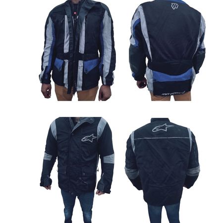 Vêtements de moto de marque avec protections de sécurité.