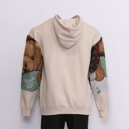 CR047 Unisex Reworked Unbranded Hood with Tapestry Insert made Using Unbranded Hood and Mixed Denim.