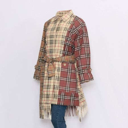 CR241 Manteau Trench Réinventé Imprimé Multicolore pour Femmes Réalisé à partir d'un Manteau Non Marqué et de Panneaux Imprimés