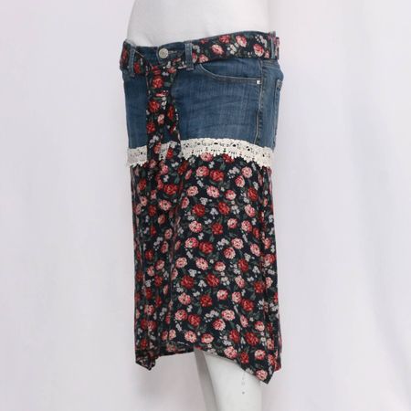 CR246A Reworked Ladies' Skirts made using Ladies' Vintage Denim Pants and Printed Skirts