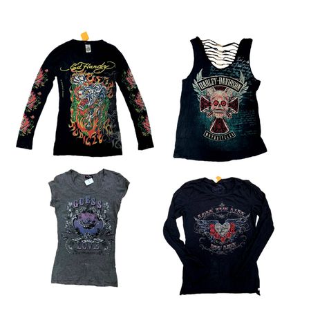 Y2K Grunge Tees Mix Ft Ed Hardy, Harley , (RX-178)