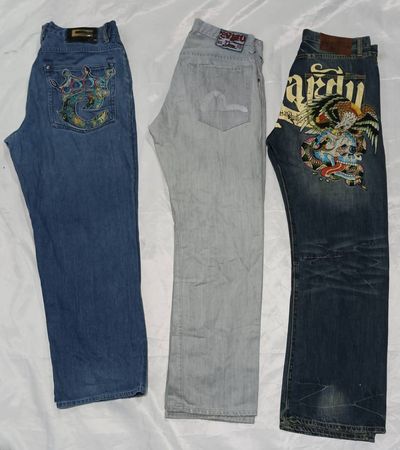 Evisu,  Ed Hardy and coogi  jeans 9 pieces