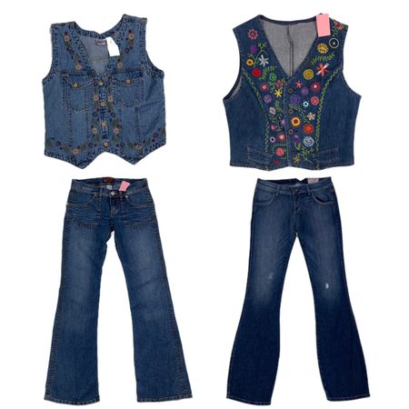Y2K Vintage Embroidered Co-ord Denim Set (F-966)