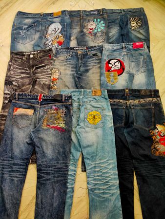 Japanese Embroided denim Onirai/Big train/Nippon blue
