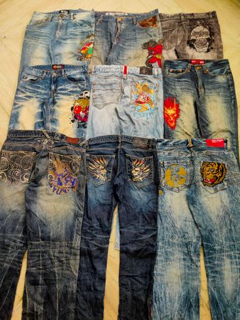 Japanese Embroided denim Big Train / Onirai / Nippon blue