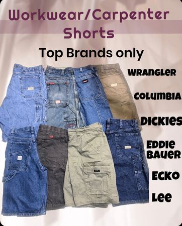 Branded Workwear Carpenter Shorts including Carhartt, Dickies, Wrangler, and other top brands