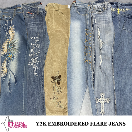 Jean évasé / pattes d'éléphant brodé Y2K 10 pièces