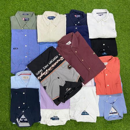 Chemises à col Oxford de marque - 21 pièces incluant Polo Ralph Lauren, Lacoste, Harley Davidson, Tommy Hilfiger et Chaps.