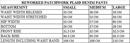 Pantalons en denim patchwork en plaid relookés/upcyclés SS24