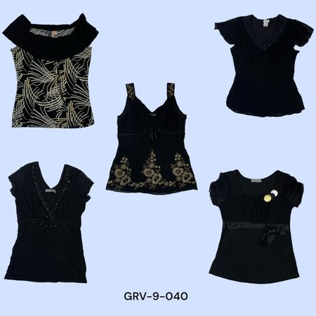 Y2K Poly Blouse – Stylish Black & White for Effortless Chic(grv-9-040)