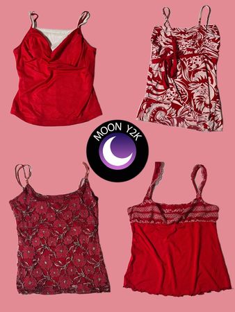 Y2k Romantic Ruby Red Tops (A-12)