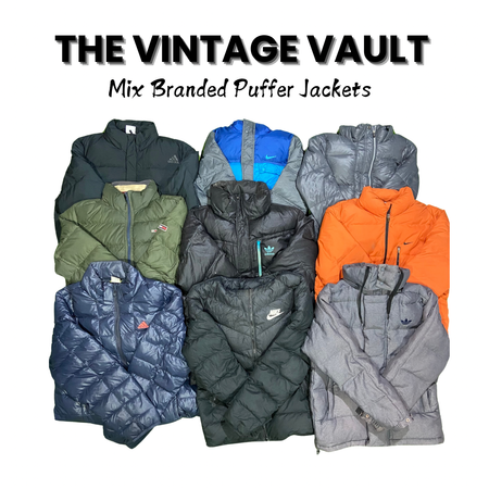 Branded Puffer Jackets 25 pcs including Nike adidas Tommy Helly Fila Puma Levi's
