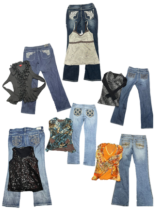 Y2Kフレアジーンズとトップ