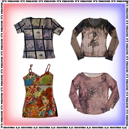 Tops Mesh Graphics Y2K Mix (SS-777)