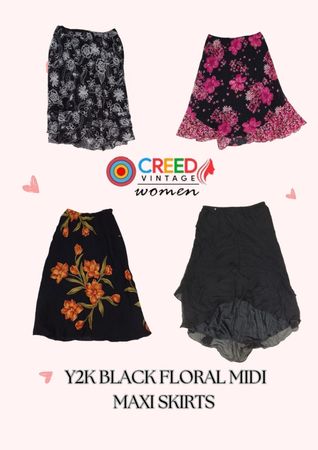 CR2967 Y2K Black Floral Middi/ Maxi Skirts -8 Pcs