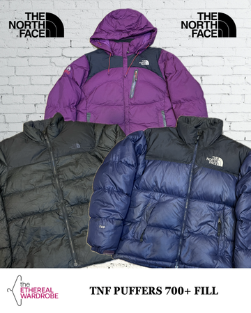 Die North Face Pufferjacken mit 700+ Füllung, einschließlich Nuptse und Baltoro.