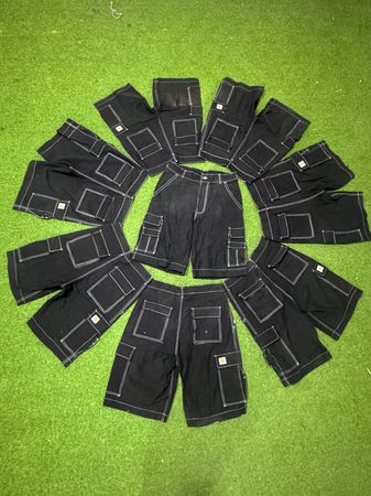 Rework style black carhartt denim cargo Jorts