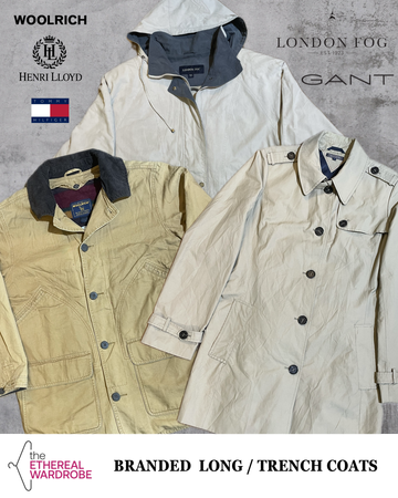 Branded Trench & Long Coats 16pcs including Woolrich, London Fog, Henri Lloyd and other brands