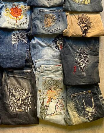 Jeans bordados japoneses de hip hop