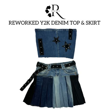 Upcycled Denim Gothic Vibe Top & Skirt (REPR