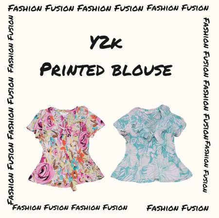 (FF-698) y2k printed pleated Tops