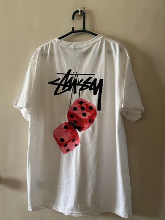 Stussy Rework Style White Fuzzy Dice Tees 20 Pcs