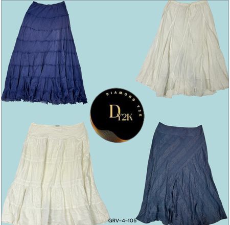 Saia de Algodão Branca e Azul | Estética Y2K | Moda Retro Coquette (GRV-4-105)