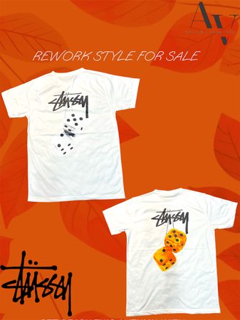 STUSSY Rework Style Fuzzy Dice White T-Shirts