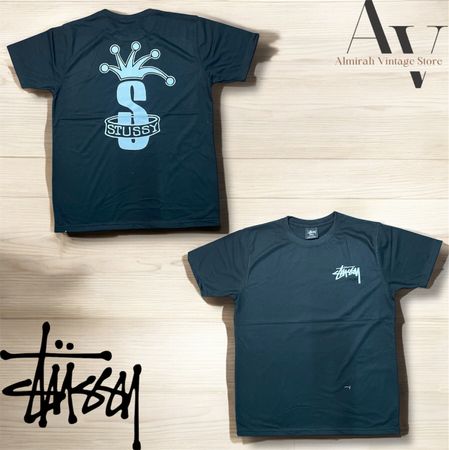 Camiseta negra con banda de corona estilo rework de Stüssy