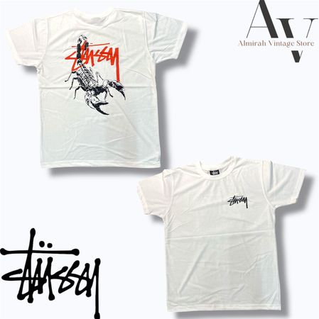 T-shirt blanc logo Scorpion style retravaillé Stüssy