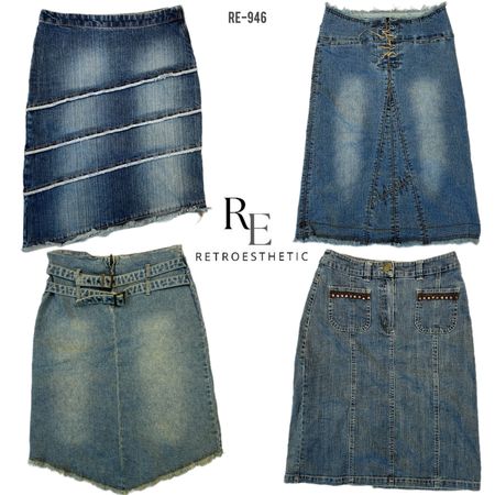 Y2K IT Girl Unique Denim Midi Skirts (RE-946)