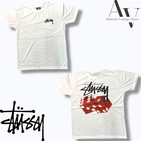 Stussy retravaillé style T-shirts blancs avec dés rouges