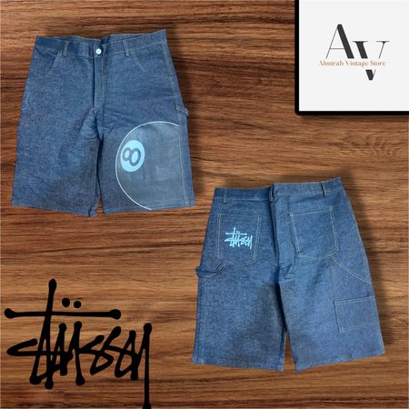 Stussy rework style denim 8 ball shorts