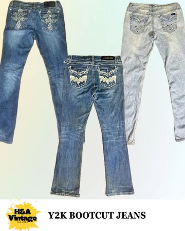 Y2K bestickte oder veredelte Bootcut-Jeans 10 Stück